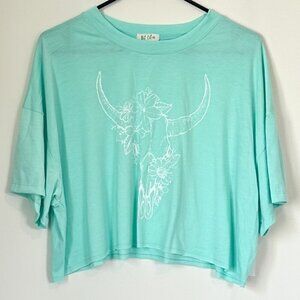 NWT Wst Cst Nordstrom Boxy Crop Oversized Mint White Cow Skull T-Shirt - XS